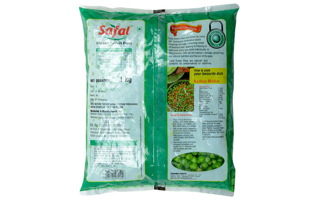 Safal Frozen Green Peas    Pack  1 kilogram